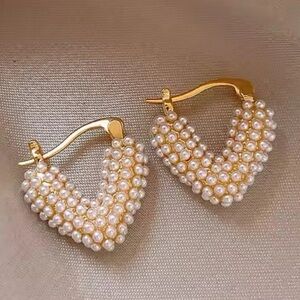 Heart Pearl Gold Earrings
